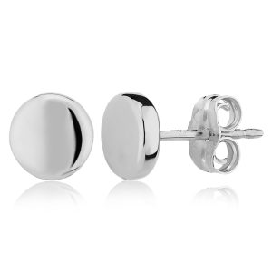 14k White Gold Flat Round Stud Earrings