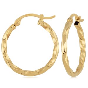 14k Yellow Gold Twisted Tube Hoop Earrings