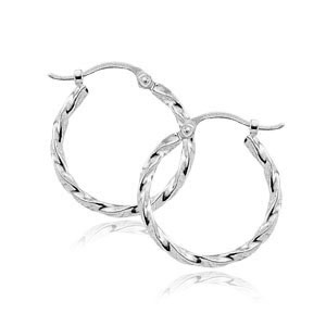 14k White Gold Twisted Hoop Earrings