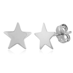 14k White Gold Flat Star Stud Earrings
