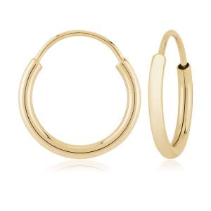 14k Yellow Gold Endless Hoop Huggie Earrings