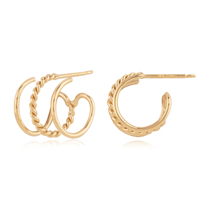 14k Yellow Gold Triple Cuff Earrings