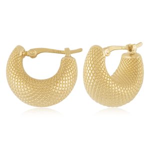 14k Yellow Gold Small Puff Faceted Hoop Earrings
