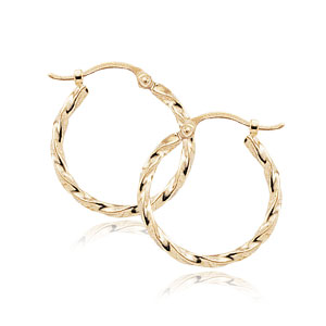 14k Yellow Gold Twisted Tube Hoop Earrings