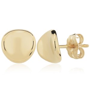 14k Yellow Gold Dapped Disc Stud Earrings