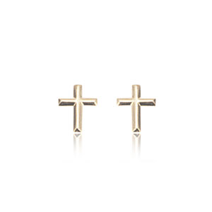 14k Yellow Gold Small Raised Cross Stud Earrings