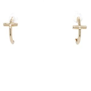 14k Yellow Gold Cross J-Hoop Earrings
