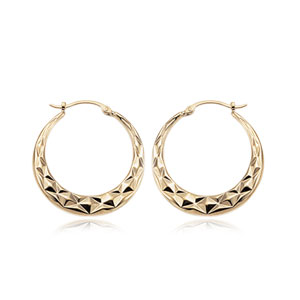 14k Yellow Gold Diamond-Cut Hoop Earrings