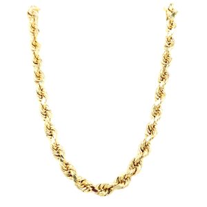 14k Yellow Gold 22 Inch Hollow Diamond Cut Handmade Rope Chain