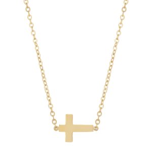 14k Yellow Gold Sideways Cross Necklace