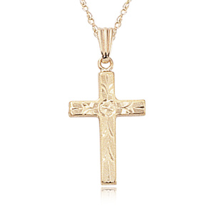 14k Yellow Gold Engraved Cross Pendant