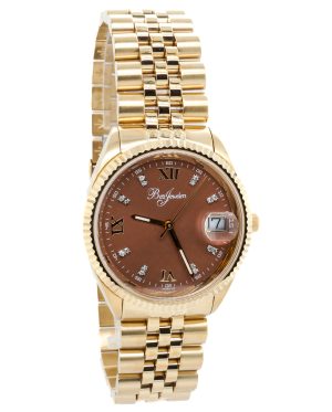 Betz Signature Series Watch Yellow Gold Plated Stainless Steel Mocha Diamond Dial