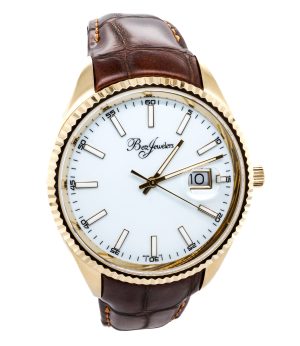 Betz Signature Series Watch Yellow Stainless Steel Brown Leather Strap