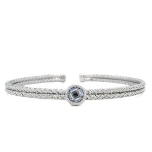 Sterling Silver Rhodium Plated Cubic Zirconia Cuff Bracelet