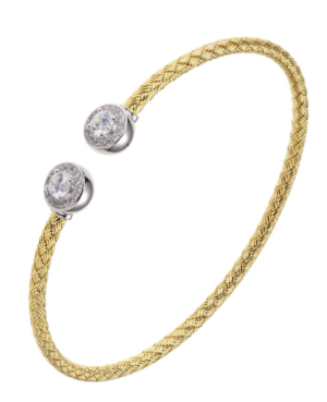 Sterling Silver Yellow Gold Plated Cubic Zirconia End Cap Cuff