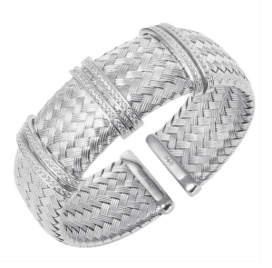 Sterling Silver Cubic Zirconia Wide Cuff Bracelet