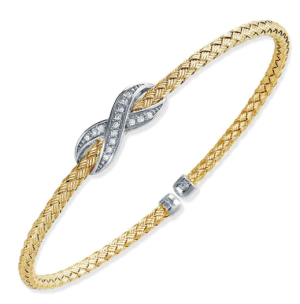 Sterling Silver Yellow Gold Plated Cubic Zirconia Infinity Cuff Bracelet