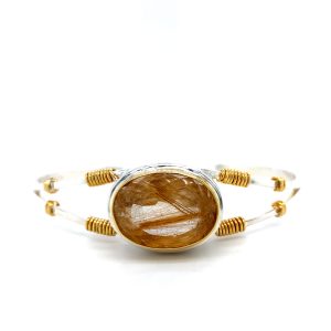 Sterling Silver and 22k Yellow Gold Vermeil Rutilated Quartz Bracelet