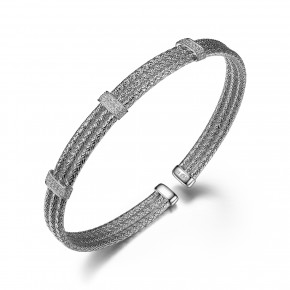 Sterling Silver Triple Row Cubic Zirconia Cuff Bracelet