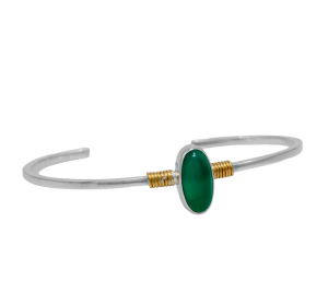 Sterling Silver and 22k Yellow Gold Vermeil Green Agate Cuff Bracelet