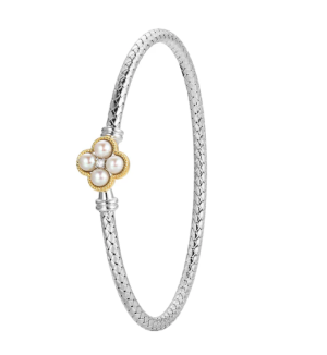 Sterling Silver Pearl and Cubic Zirconia Cuff Bracelet