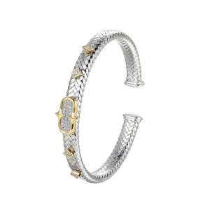 Sterling Silver and Yellow Gold Plated Cubic Zirconia Cuff Bracelet