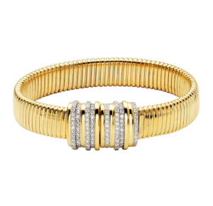 Sterling Silver Yellow Gold Plated Cubic Zirconia Magnetic Bangle Bracelet