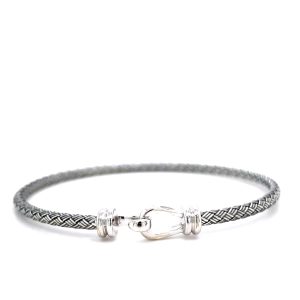 Sterling Silver Black Rhodium Hook Bangle Bracelet