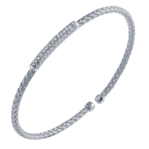 Sterling Silver Cubic Zirconia Bar Cuff Bracelet