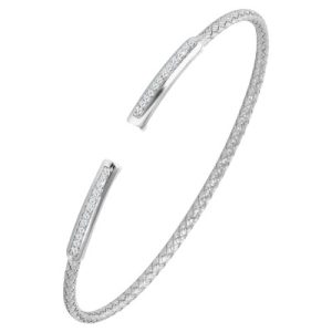 Sterling Silver Rhodium Plated Cubic Zirconia Bar Cuff