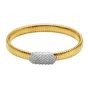 Sterling Silver Yellow Gold Plated Tubogas Cubic Zirconia Bangle