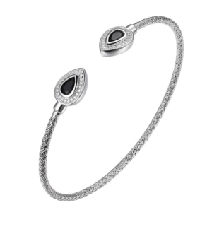 Sterling Silver Rhodium Plated Black Agate Cuff Bracelet