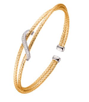 Sterling Silver Yellow Gold Plated Cubic Zirconia Double Cuff