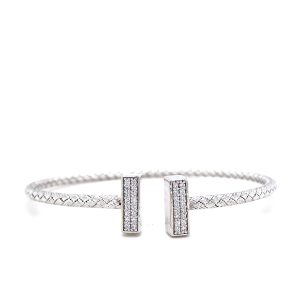 Sterling Silver Cubic Zirconia Vertical Bar Cuff Bracelet