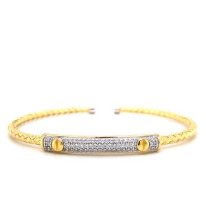 Sterling Silver Yellow Gold Plated Cubic Zirconia Bar Cuff Bracelet