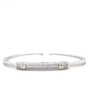 Sterling Silver Cubic Zirconia Bar Cuff Bracelet