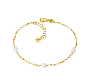 Sterling Silver Yellow Gold Plated Rice Pearl Bracelet