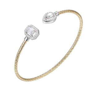 Sterling Silver Yellow Gold Plated Cubic Zirconia Cuff Bracelet