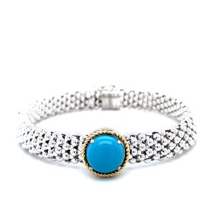 Sterling Silver and 18k Yellow Gold Turquoise Bracelet