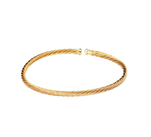 Sterling Silver Yellow Gold Plated Cable Flexible Cuff