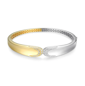 Sterling Silver and Yellow Gold Plated Cubic Zirconia Hinged Bangle