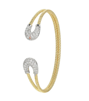 Sterling Silver Yellow Gold Plated Cubic Zirconia Horseshoe End Cap Cuff
