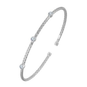 Sterling Silver Rhodium Plated Cubic Zirconia Station Cuff