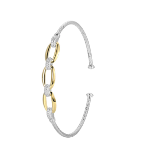 Sterling Silver Two Tone Chain Link Style Cuff Bracelet