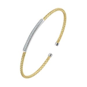 Sterling Silver Yellow Gold Plated Cubic Zirconia Bar Cuff Bracelet
