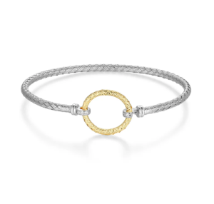 Sterling Silver and Yellow Gold Plated Cubic Zirconia Circle Latch Cuff