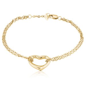 Sterling Silver Yellow Gold Vermeil Open Heart Bracelet