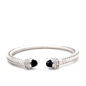 Sterling Silver Onyx and Cubic Zirconia Cuff Bracelet