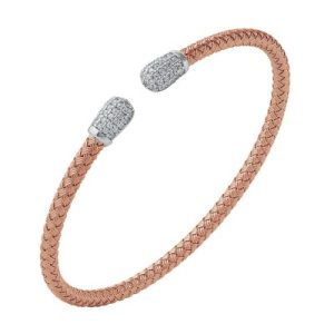 Sterling Silver Rose Gold Plated Cubic Zirconia Cuff Bracelet