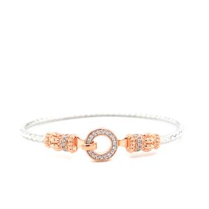 Sterling Silver and Rose Gold Plated Cubic Zirconia Latch Bangle
